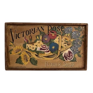 Hand-Painted Victorian Rose Flower Shop Rustic Farmhouse Sign For Sale