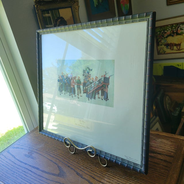 Wood 1970s Chinese Art Print in Bamboo Frame Litho Reproduction Stamped Sealed From Spain For Sale - Image 7 of 18