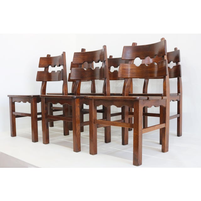 Wood Brutalist Razor Back Chairs by Henning Kjaernulf, 1970, Set of 6 For Sale - Image 7 of 12