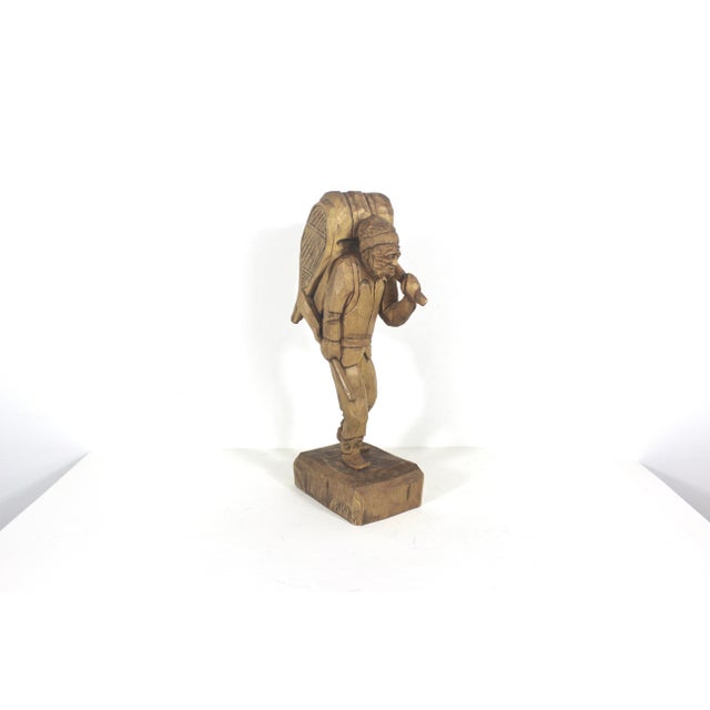 V Fortin 13” Vintage Hand Carved Wood Hunter Trapper Winter Traveller French Canadian Folk Art, Figurine, Signed Wood Carving Quebec Man For Sale - Image 9 of 16