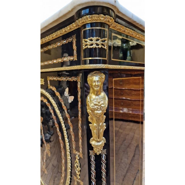 Napoleon III Dresser in Black Wood and White Marble For Sale - Image 4 of 15