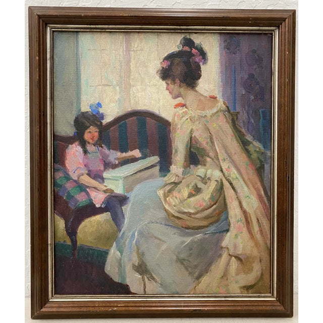 Henry Charles Hannig "Mother and Daughter" Original Oil Painting C.1930 For Sale - Image 10 of 10