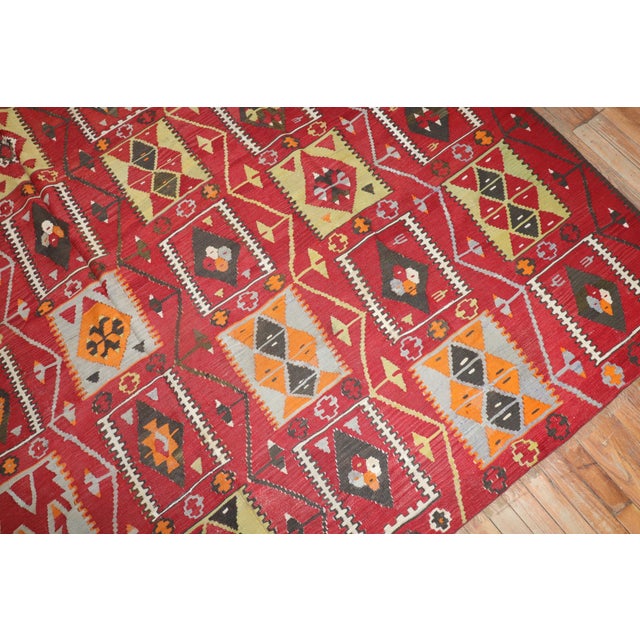 Vintage Zabihi Collection Cherry Red Room Size Turkish Kilim - 8'10" x 10'11" For Sale - Image 4 of 10