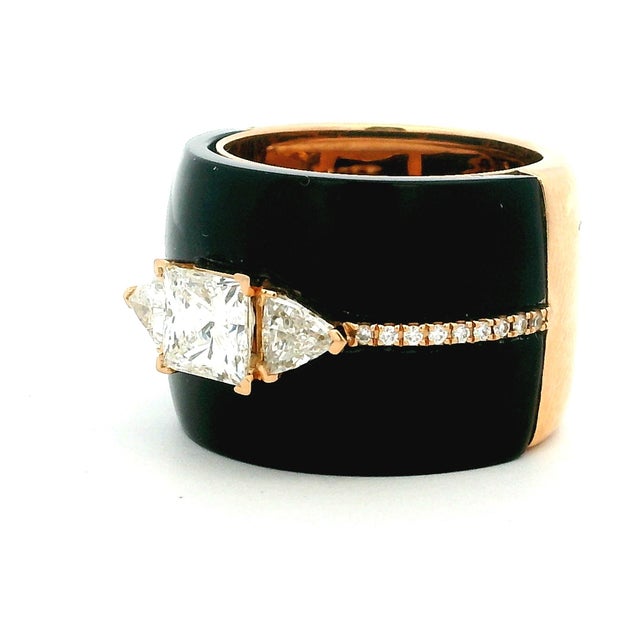 1990s Italian Black Agate & Diamond Ring in 18k Rose Gold, Size 7 For Sale - Image 4 of 11