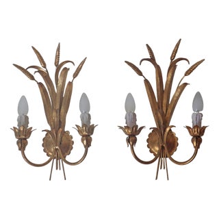 Hollywood Regency Golden Wall Lamp with Wheat Ears from Hans Kögl, 1960s, Set of 2 For Sale