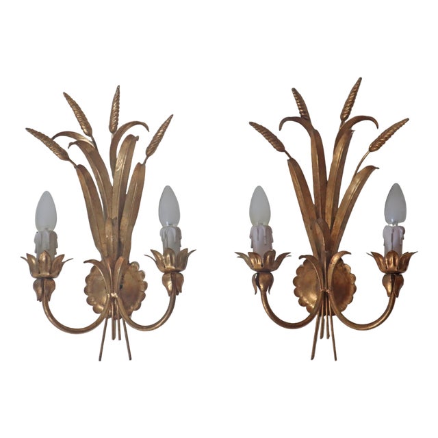 Hollywood Regency Golden Wall Lamp with Wheat Ears from Hans Kögl, 1960s, Set of 2 For Sale