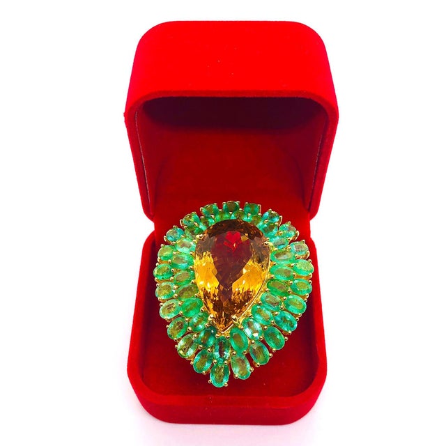 2000 - 2009 Bochic “Orient” Vintage Emerald & Honey Citrine Ring Set In 18K Gold & Silver For Sale - Image 5 of 18
