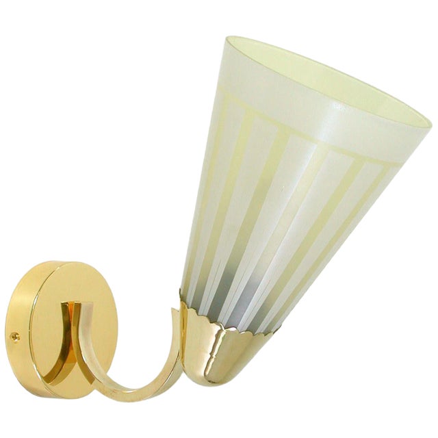 Mid-Century German Brass and Glass Wall Light Sconce, 1950s For Sale