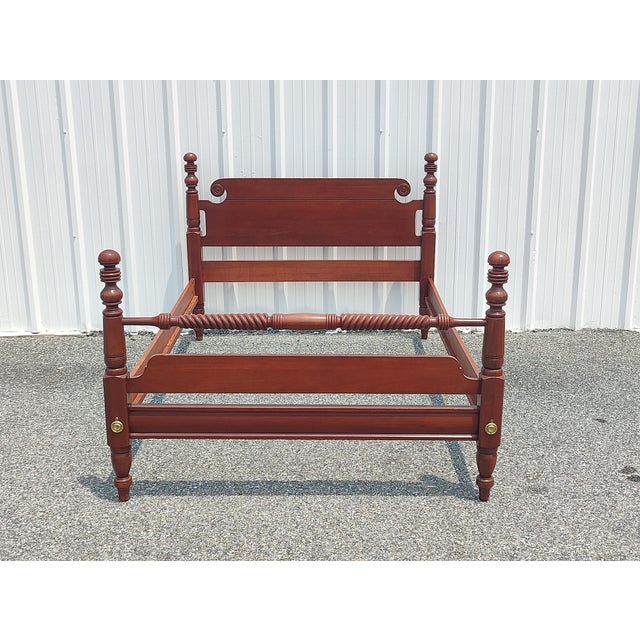 Brown Vintage Willett Queen Size Cherry Wood Cannonball Bedframe For Sale - Image 8 of 9