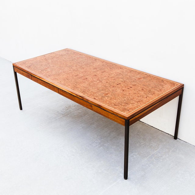 Refinished 1970s Mid Century Modern Walnut & Burl Executive Desk by Hiebert For Sale - Image 15 of 15