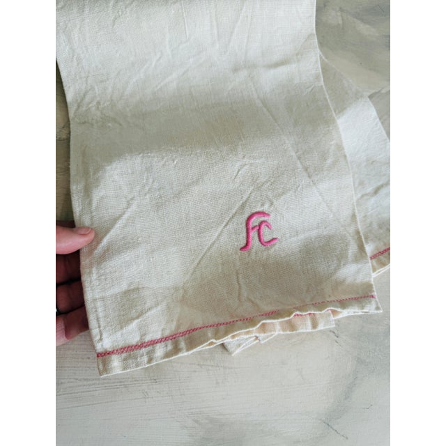 Mid-Century Italian Utility Linen With Fc Monogram 32 X 24 For Sale - Image 9 of 10