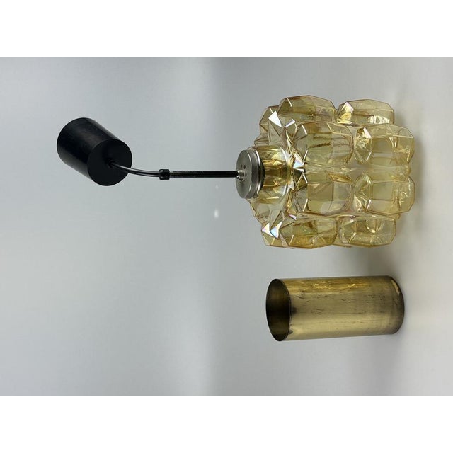 Space Age Glass and Brass Ceiling Lamp from Glashütte Limburg, Germany, 1970s For Sale - Image 6 of 16