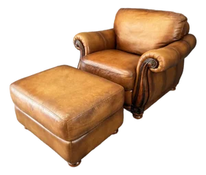 Brown Leather Club Chair and Ottoman