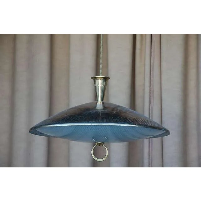 Brass and Textured Glass Pendant Light For Sale - Image 4 of 9