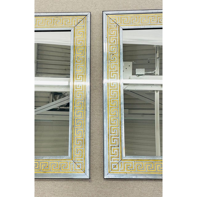 Pair of Hollywood Regency Greek Key Eglomise Wall Mirrors, Console