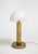 Contemporary brass table lamp with frosted glass dome shade. Base is 6" diameter, shade is 8" diameter. 16" H.