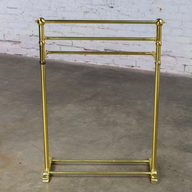 Brass Late 20th Century Hollywood Regency Style Solid Brass Freestanding Towel Stand Triple Tiered Bars For Sale - Image 8 of 18