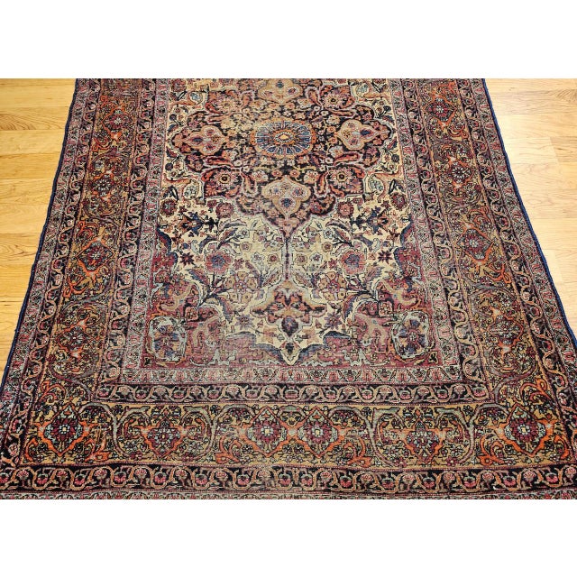 19th Century Persian Kashan Rug, Hand-Knotted Wool, Floral Pattern, Ivory & Saffron,5x7 For Sale - Image 11 of 16