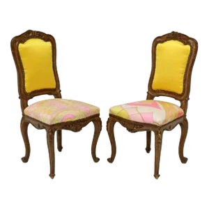 Antique French Louis XV Style Chairs With Emilio Pucci Silk Upholstered Seats - a Pair