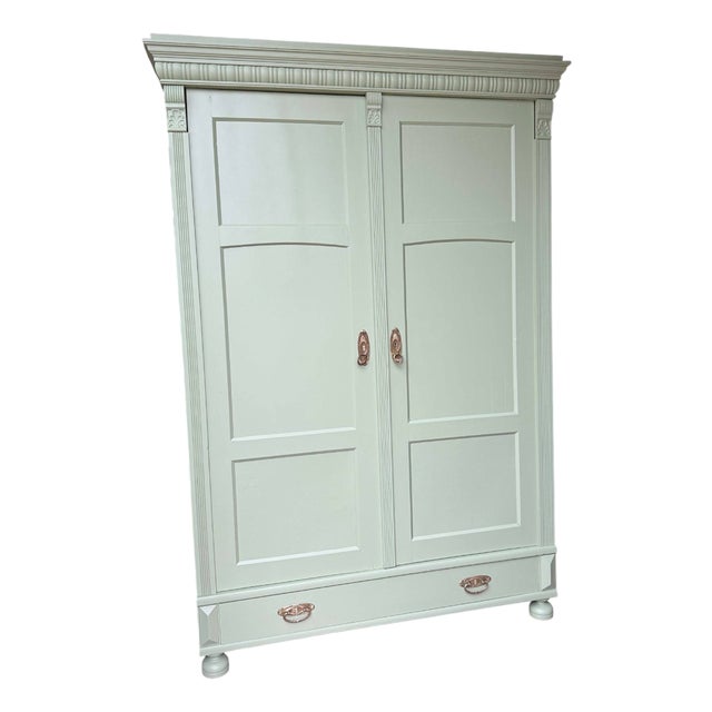 Antique Painted Green Wooden Wardrobe For Sale