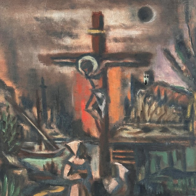 Frederick Robbins Childs (1908-1978) - Crucifixion by A Lake, Signed (ca. 1950, Oil on Canvas). Signed in the lower left...
