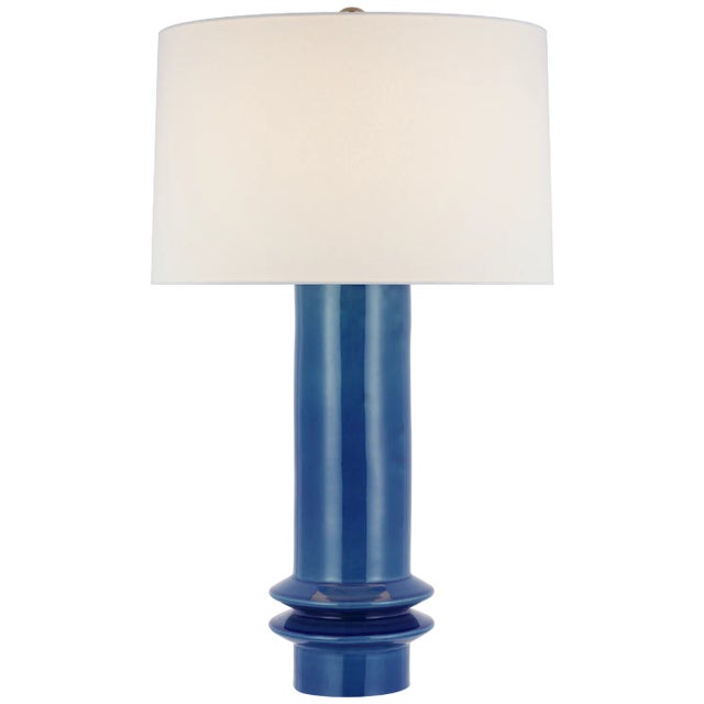 Montaigne Medium Table Lamp in Aqua Crackle with Linen Shade Designer: Paloma Contreras Height: 29.5" Shade Detail: 17" x...