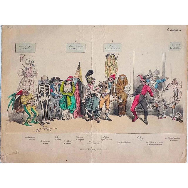 Le Caricature is an original Hand-colored lithograph realized by Jean-Jacques Grandville in 1831. with a sentence on the...