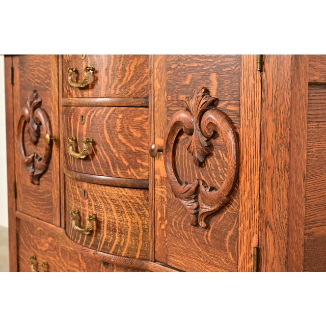 Antique Victorian Carved Tiger Oak Sideboard or Bar Cabinet, Circa 1890s For Sale - Image 11 of 16