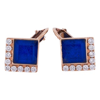 Vintage Doves by Doron Paloma Diamond Quartz Over Lapis Earrings in 18k Rose Gold For Sale