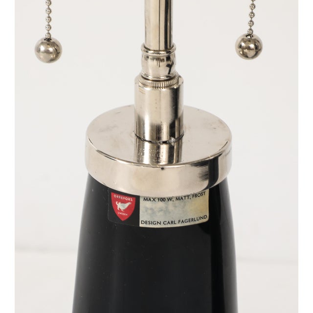 1950s Pair of Large Midnight Blue Orrefors Lamps by Carl Fagerlund. For Sale - Image 5 of 6