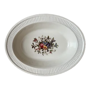 Vintage English Wedgwood ‘Conway Edme’ Large Oval Vegetable Serving Bowl With Botanical Themed Center & Fluted Rimmed Edge