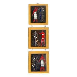 Vintage Three-Panel Enamel Figurative Wall Art For Sale