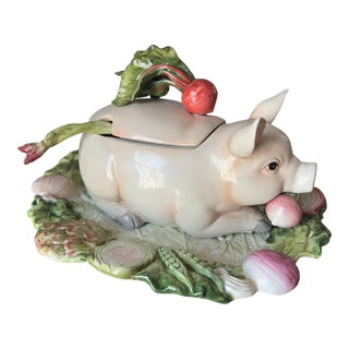 1970s Fitz and Floyd French Market, Pig Tureen With Lid and Handle For Sale