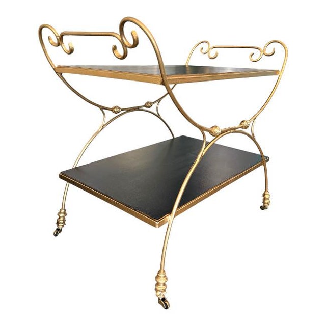 Vintage Hollywood Regency Two-Tier Bar Cart For Sale In West Palm - Image 6 of 8