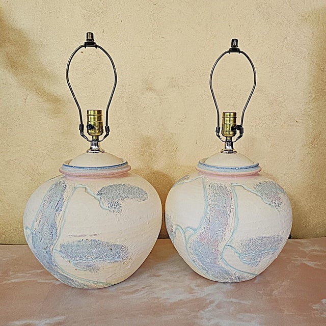 Ivory Vintage 1980s Postmodern Sculptural Ceramic Table Lamps – a Pair For Sale - Image 8 of 18
