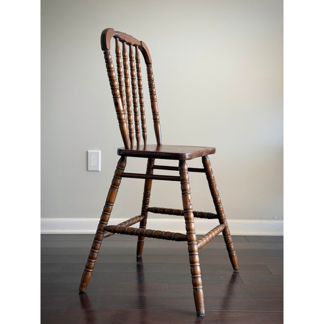 Antique English Tavern Chair C. 1900 Counter Height Turned Bobbin Spindle Back Chair in the Style of Windsor Seating For Sale - Image 4 of 12