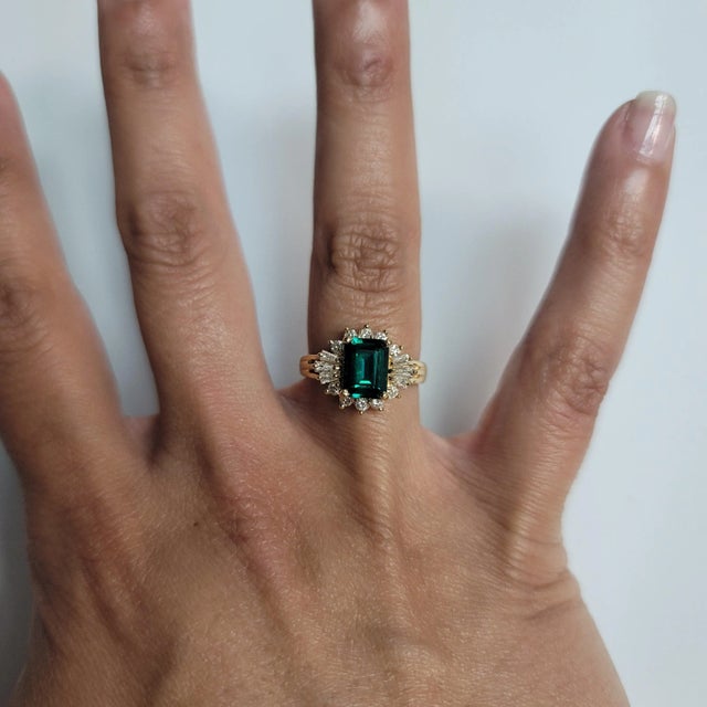 ♥ Product Summary ♥ Main Stone: Lab Generated Emerald & Diamonds Approx. Diamond Carat Weight: .50cttw Emerald Dimensions:...