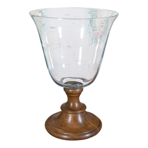 Large Vintage Display Bowl, Belgian, Glass, Turned Oak, Jardiniere, Centrepiece