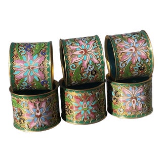 Champleve Cloissone Enamel Chinese Napkin Rings- Set of 6 For Sale
