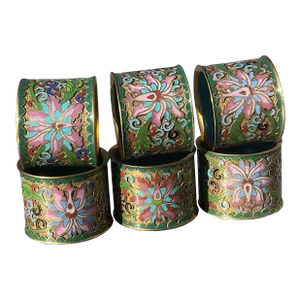 Champleve Cloissone Enamel Chinese Napkin Rings- Set of 6