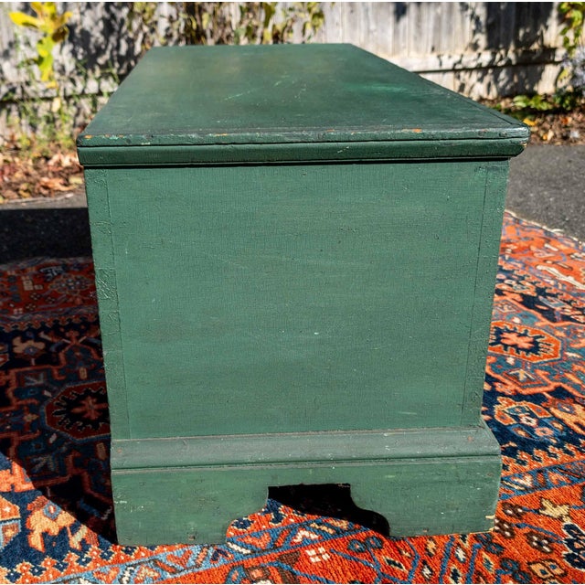 Wood 19th Century American New England Pine Blanket Chest in Old Green Paint For Sale - Image 7 of 18