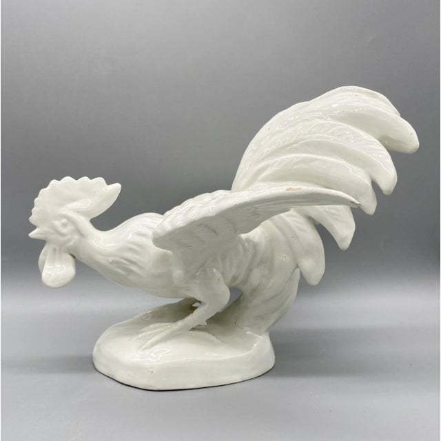 Italian 20th Century White Italian Ceramic Fighting Cocks/ Roosters Figurines For Sale - Image 3 of 12