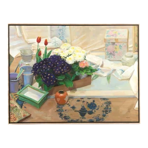 Large 41" Signed Frank Trefny "Easter Flowers" Still Life Oil Painting
