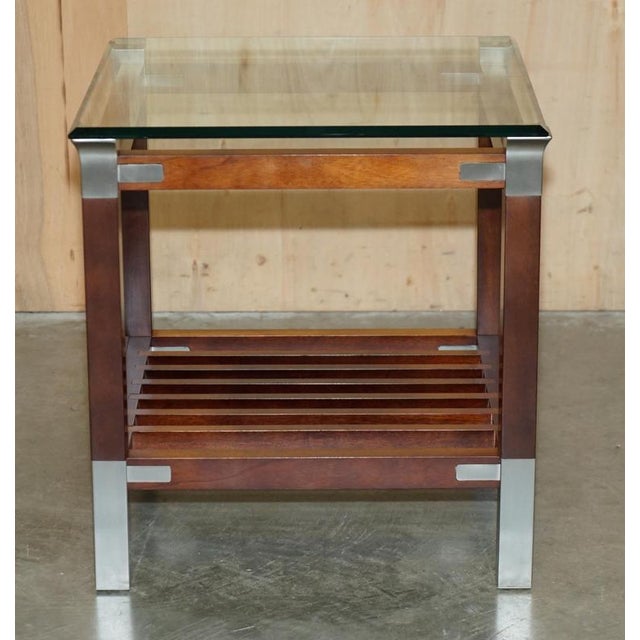 Vintage Hardwood Pewter and Glass Side Tables by Pierre Vandel, Set of 2 For Sale - Image 3 of 18