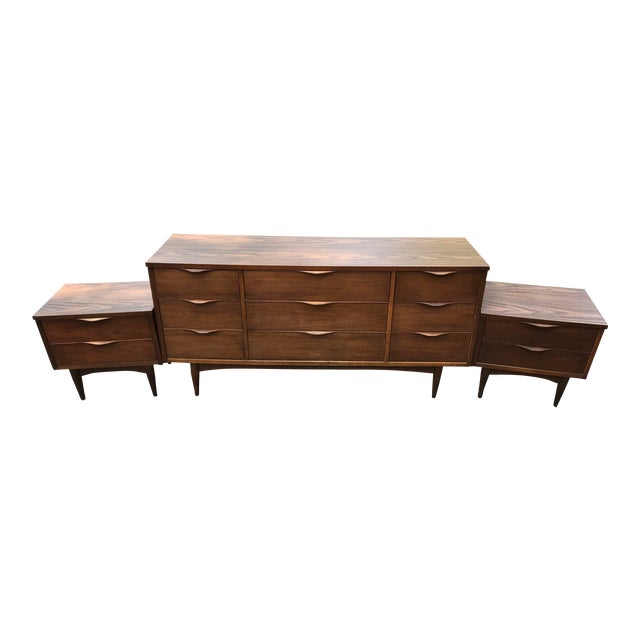1966 Ward Furniture Mfg. Walnut Dresser & End Tables Set of 3 Chairish