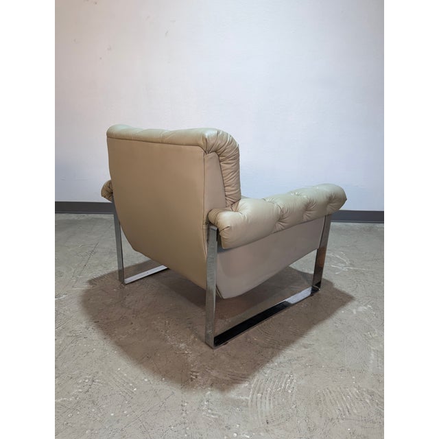Milo Baughman 1970s Mid Century Chrome Flat Bar Tufted Chair For Sale - Image 4 of 12