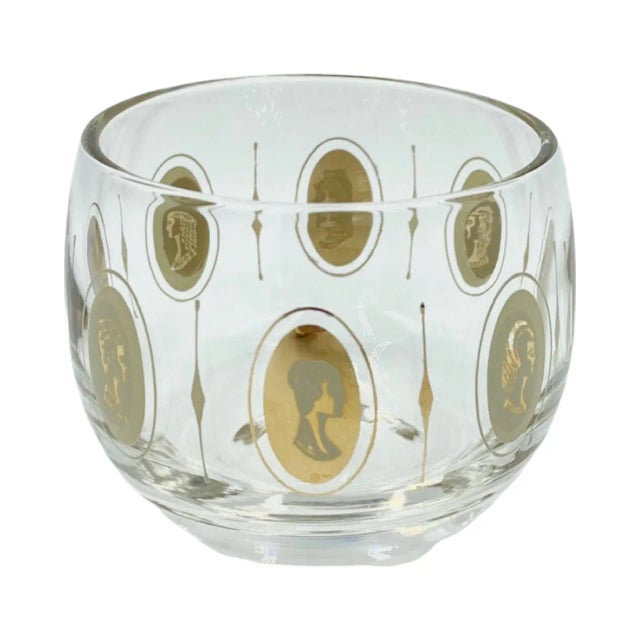 Mid 20th Century Mid-Century Gold Royal Lady Portrait Roly Poly Cocktail Glasses- Set of 5 For Sale - Image 5 of 12