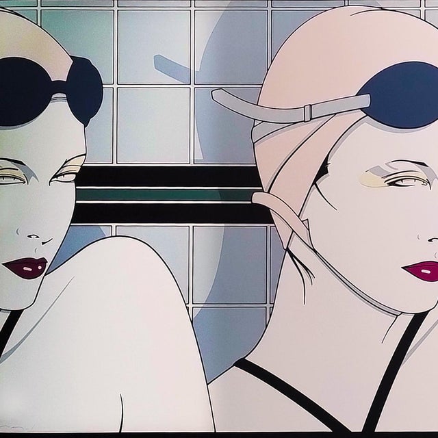 1970s original rare gorgeous patrick nagel "swimmers" lithograph. signature printed. Copyright 1979 mirage editions inc....
