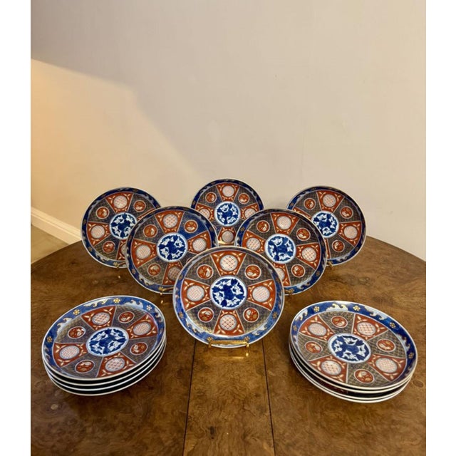 Blue Antique Japanese Imari Plates, 1900s, Set of 14 For Sale - Image 8 of 8