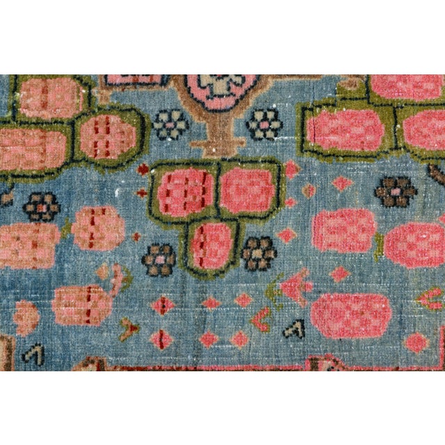 Textile Antique Bidjar Area Rug With Medallion in Soft Rose and Cerulean Blue 4x5 For Sale - Image 7 of 9
